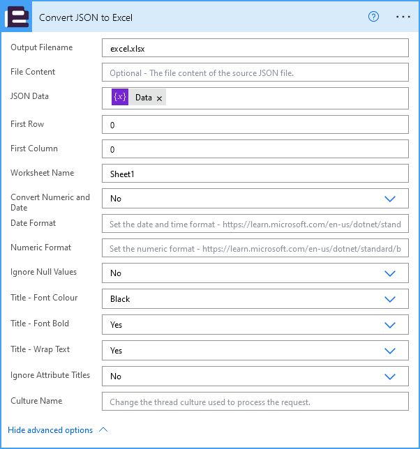 Convert JSON to Excel Encodian Customer Help